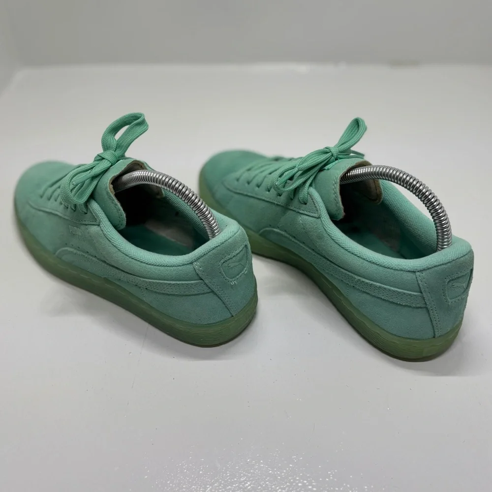 Puma Suede Classic Mint Green Iced Sole Sneakers Size US 6.5C Translucent Sole - Picture 5 of 13